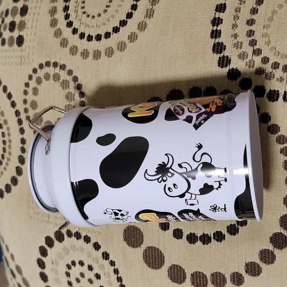 Metal tin container cow themed black n white piggy bank canister - Picture 2 of 6